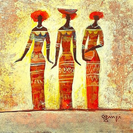 Gemälde AM100 FEMMES AFRICAINES von Burgi Roger | Gemälde Figurativ Acryl Alltagsszenen, Gesellschaft, Pop-Ikonen