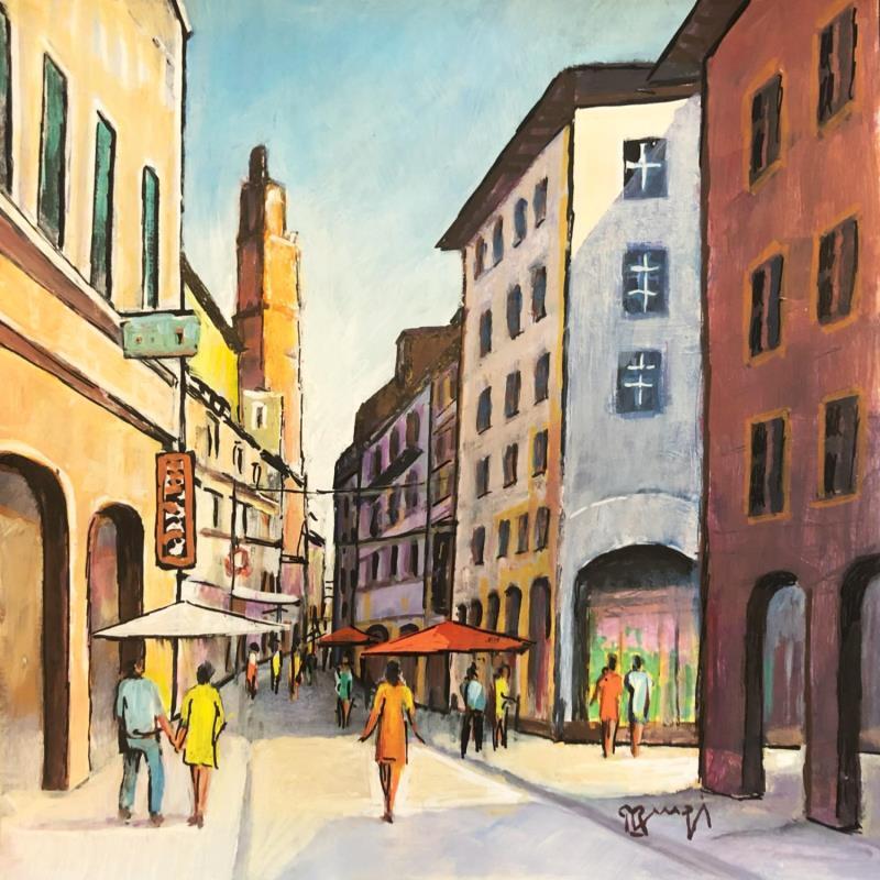 Gemälde AQ84 TOULOUSE,LES VITRINES von Burgi Roger | Gemälde Figurativ Urban Alltagsszenen Architektur Acryl
