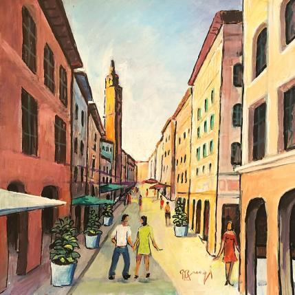 Painting AQ85 TOULOUSE, LES PASSANTS by Burgi Roger | Painting Figurative Acrylic Architecture, Life style, Urban