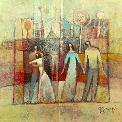 Gemälde AM79 HEUREUSE RENCONTRE von Burgi Roger | Gemälde Figurativ Acryl Alltagsszenen, Gesellschaft, Landschaften