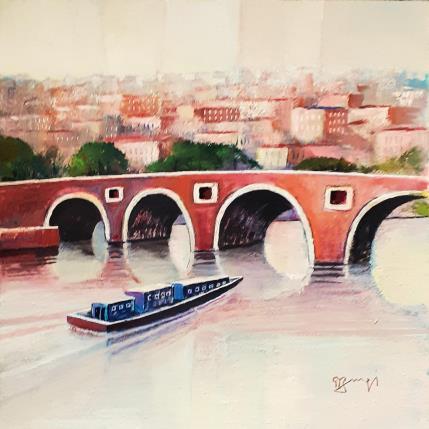 Gemälde AR19 TOULOUSE, LA PENICHE BLEUE von Burgi Roger | Gemälde Figurativ Acryl Landschaften, Marine, Urban