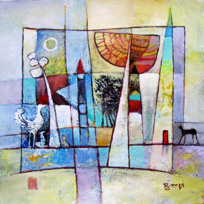 Peinture AL96 DRÔLE DE RENCONTRE par Burgi Roger | Tableau Abstrait Paysages Scènes de vie Acrylique