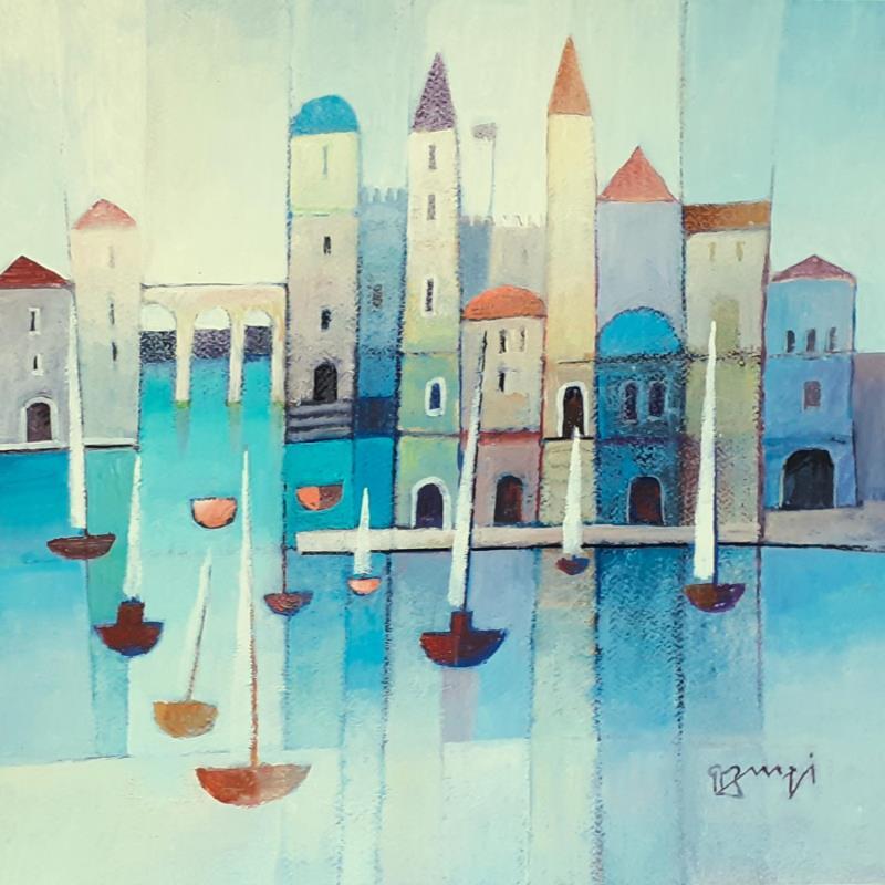 Peinture AQ68 MARINE BLEUE par Burgi Roger | Tableau Figuratif Paysages Urbain Marine Acrylique