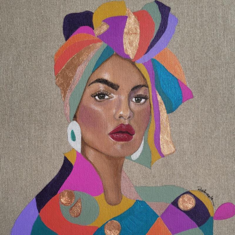 Peinture Amora par Rosângela | Tableau Figuratif Portraits Acrylique Feuille d'or