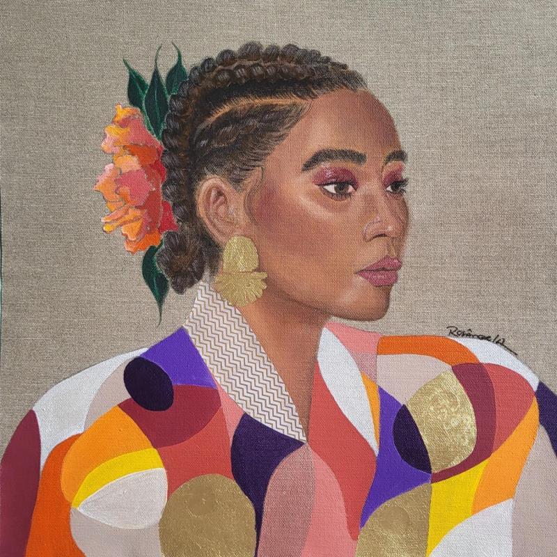 Painting Aurea by Rosângela | Painting Figurative Portrait Acrylic Gold leaf