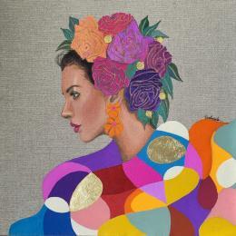 Painting Abella by Rosângela | Painting Figurative Acrylic, Gold leaf Portrait