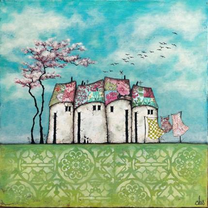 Painting Murmure du printemps by Blais Delphine | Painting Figurative Acrylic, Gluing Landscapes, Nature