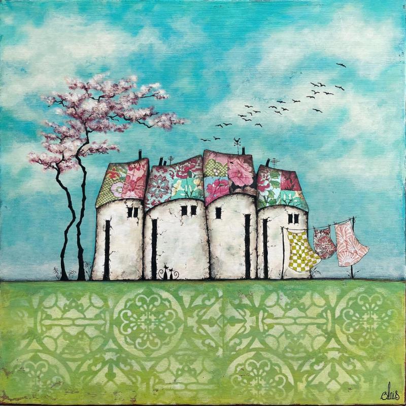 Painting Murmure du printemps by Blais Delphine | Painting Figurative Landscapes Nature Acrylic Gluing