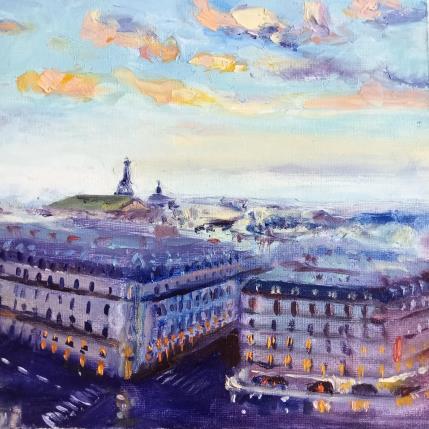 Peinture Paris à la tombée de la nuit par Manière Anisa  | Tableau Figuratif Huile Architecture