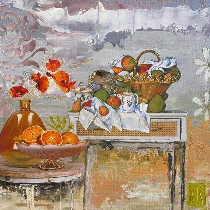 Peinture Clin d’œil à Cezanne 7  par Romanelli Karine | Tableau Figuratif Acrylique, Collage, Feuille d'or, Papier, Pastel Natures mortes