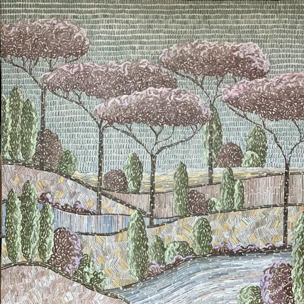 Peinture Pink snowing winter par Dmitrieva Daria | Tableau Impressionnisme Acrylique Nature, Paysages