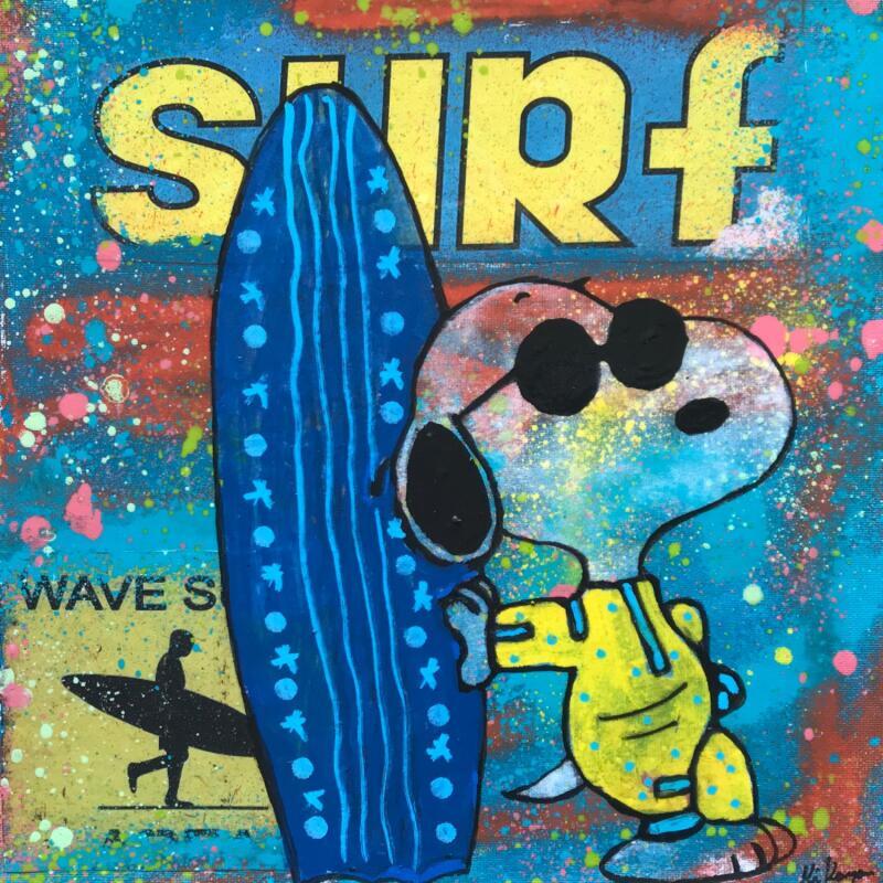 Painting Snoopy surf by Kikayou | Painting Pop-art Pop icons Graffiti Acrylic Gluing
