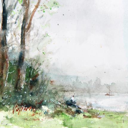 Peinture Lecture au bord de la Loire par Gutierrez | Tableau Impressionnisme Aquarelle Paysages