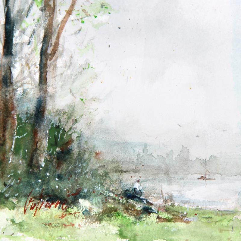 Painting Lecture au bord de la Loire by Gutierrez | Painting Impressionism Landscapes Watercolor