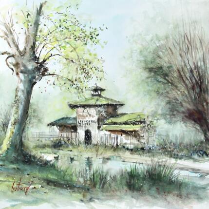 Peinture Le jardin des prébendes par Gutierrez | Tableau Impressionnisme Aquarelle Paysages, Urbain