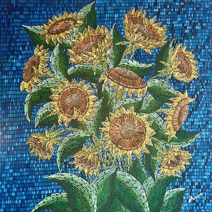 Peinture Tournesols sur le bleu  par Dmitrieva Daria | Tableau Impressionnisme Acrylique Nature