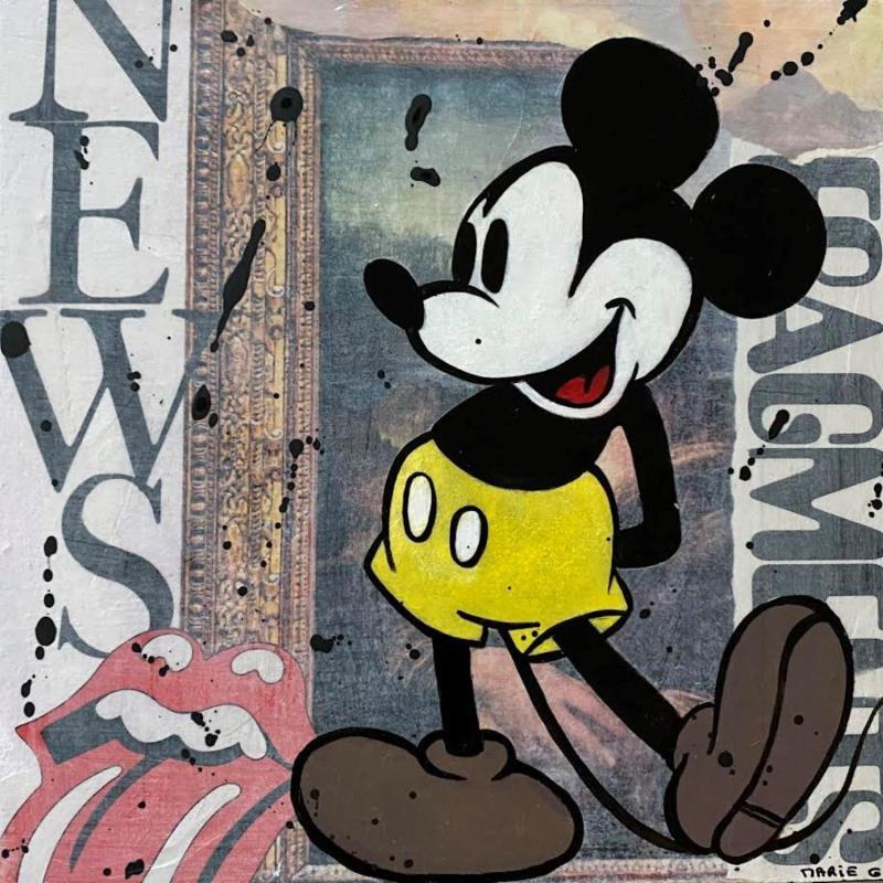 Painting F3  Mickey news by Marie G.  | Painting Pop-art Pop icons Wood Acrylic Gluing