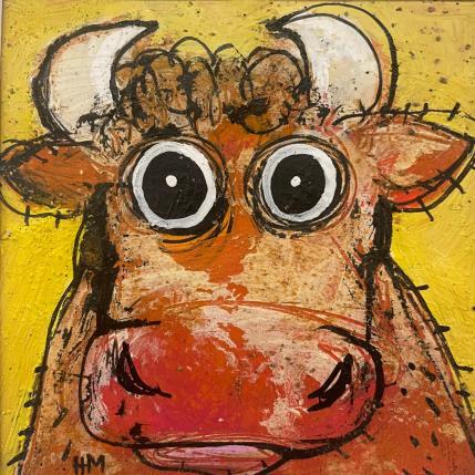 Peinture Taureau jaune par Maury Hervé | Tableau Art Singulier Acrylique, Encre, Pigments, Sable Animaux