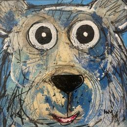 Peinture ours bleu par Maury Hervé | Tableau Art Singulier Acrylique, Encre, Pigments, Sable Animaux