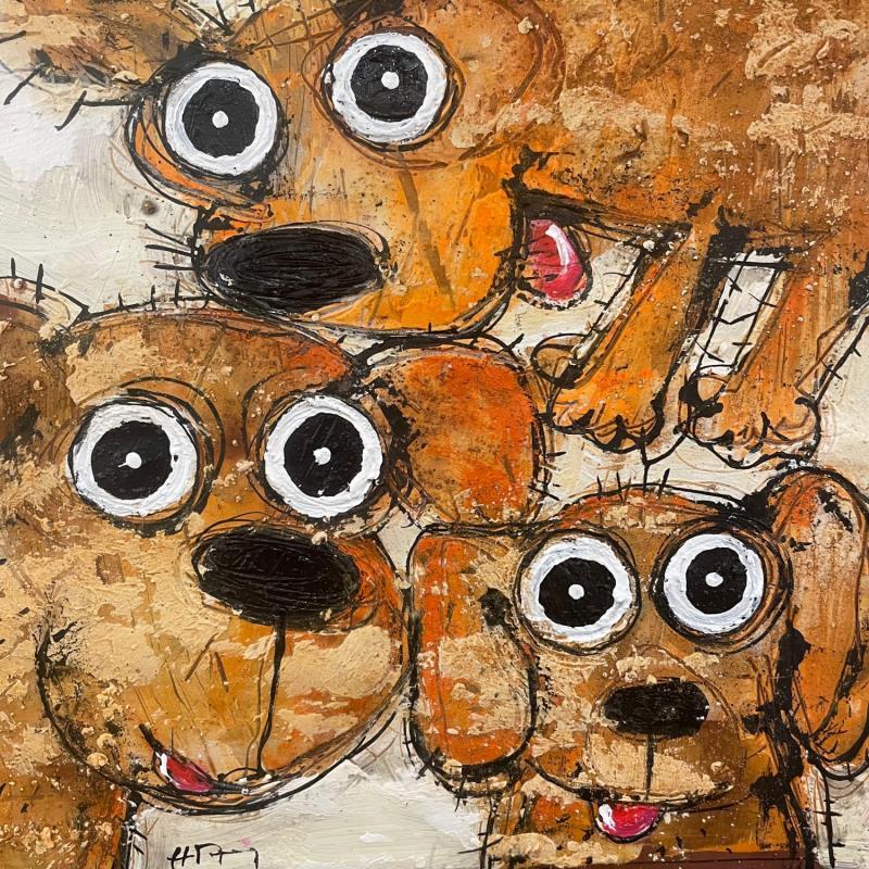 Peinture 3 dogs par Maury Hervé | Tableau Art Singulier Animaux Acrylique Encre Sable Pigments