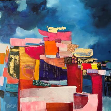 Peinture Passages entre les murs par Lau Blou | Tableau Abstrait Acrylique, Collage, Feuille d'or, Pastel Paysages