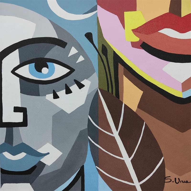 Painting ACERCAMIENTO by S.Uria | Painting Figurative Portrait Acrylic