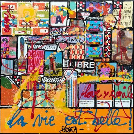 Gemälde La vie est belle ! von Costa Sophie | Gemälde Pop-Art Acryl, Collage, Upcycling