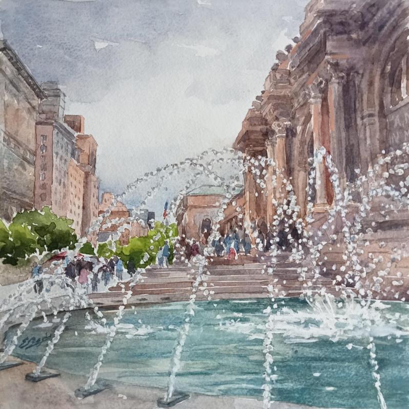 Gemälde Le métropolitan Museum of art of NY von Elisabeth Bazin | Gemälde Figurativ Architektur Aquarell