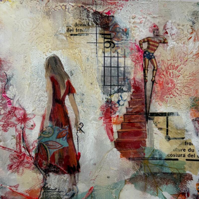 Peinture La danse des marches invisibles par Bergeron Marie-Josée | Tableau Abstrait Acrylique Collage Pastel Papier