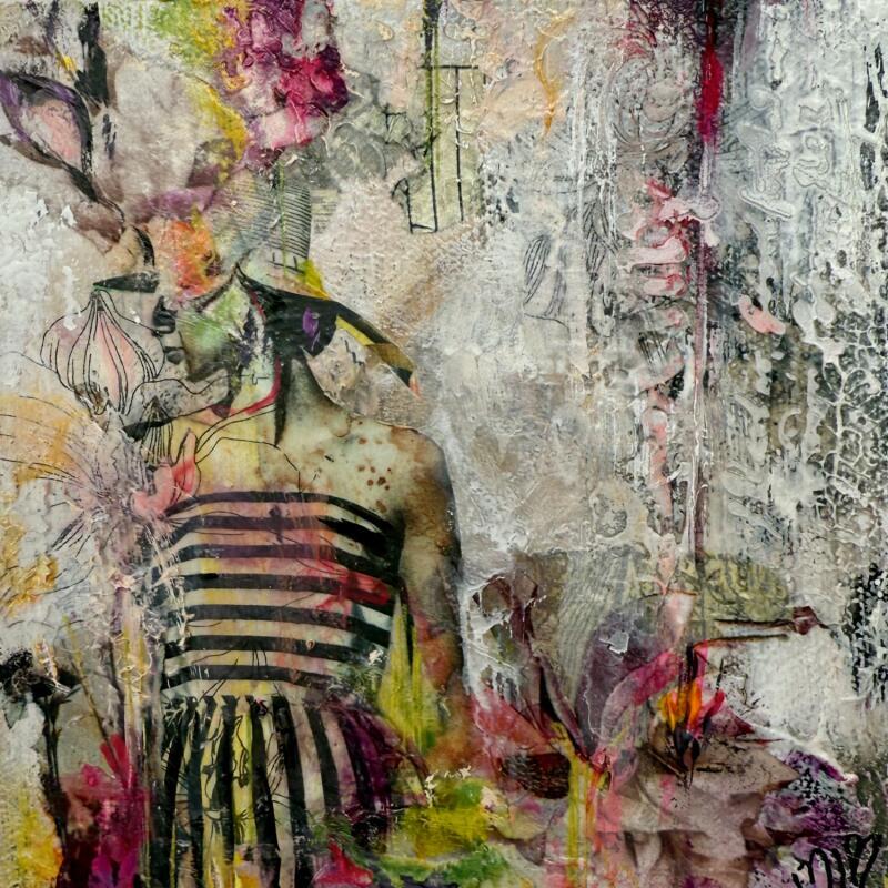 Peinture La Parade florale par Bergeron Marie-Josée | Tableau Abstrait Acrylique Collage Posca Pastel Papier