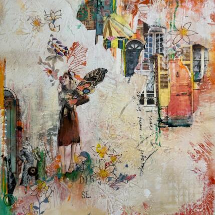 Peinture La femme à l'ombre des ailes par Bergeron Marie-Josée | Tableau Abstrait Acrylique, Collage, Papier, Pastel, Posca