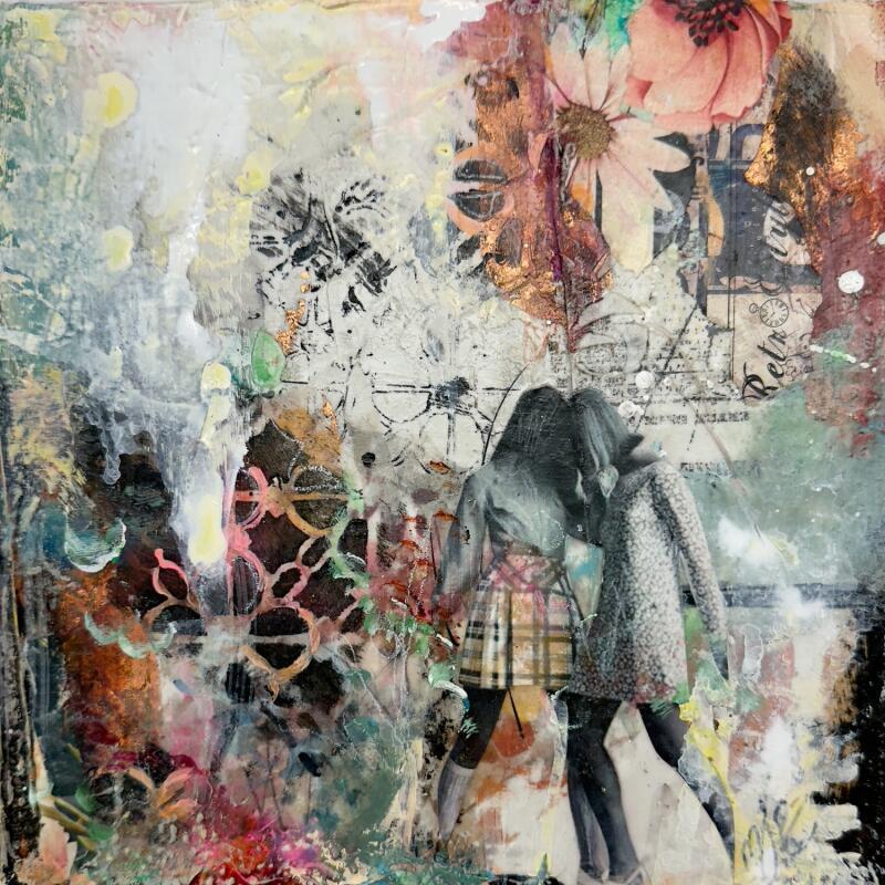 Painting Les complices du printemps by Bergeron Marie-Josée | Painting Abstract Acrylic Gluing Posca Pastel Paper