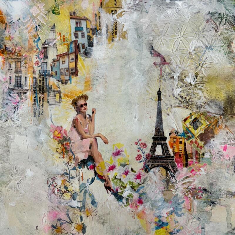 Peinture Paris, mon chéri par Bergeron Marie-Josée | Tableau Abstrait Acrylique Collage Pastel Papier