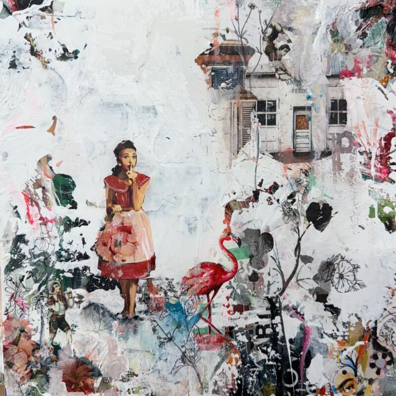 Peinture A la porte des mille secrets par Bergeron Marie-Josée | Tableau Abstrait Acrylique Collage Pastel Papier