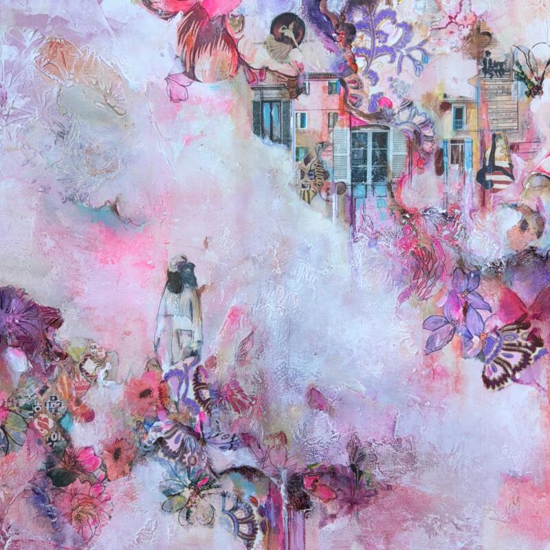 Peinture Au delà de soi par Bergeron Marie-Josée | Tableau Abstrait Acrylique Collage Posca Pastel Papier