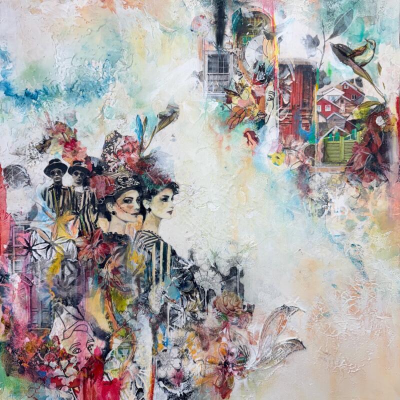 Peinture Les jumeaux et les jumelles cosmiques par Bergeron Marie-Josée | Tableau Abstrait Acrylique Collage Pastel Papier