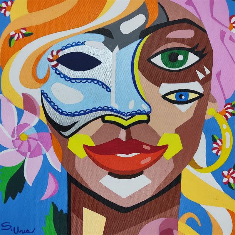 Painting LA MASCARA by S.Uria | Painting Figurative Portrait Acrylic