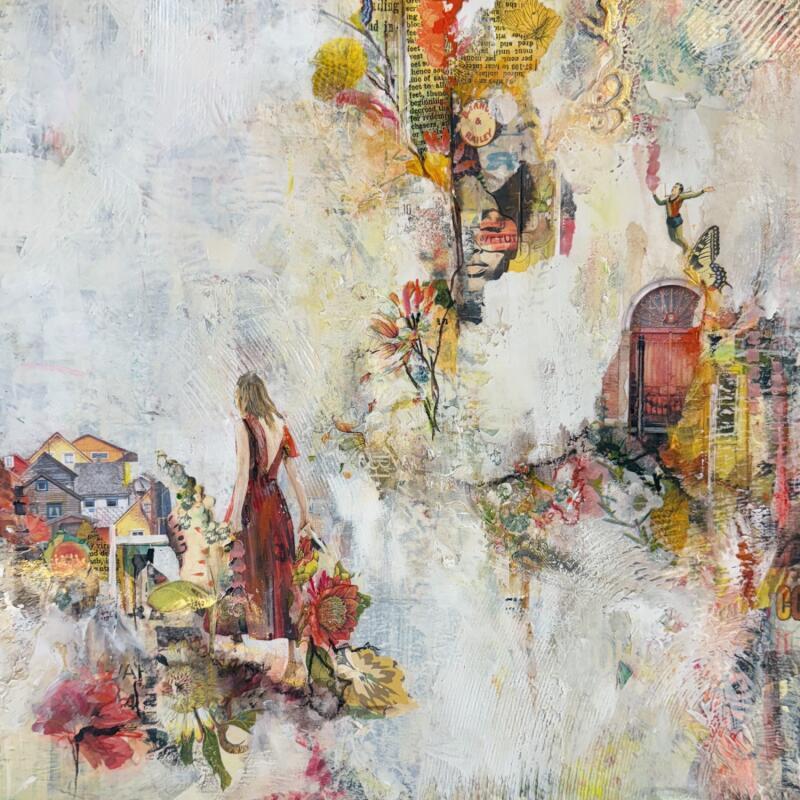 Peinture La récolte des amours par Bergeron Marie-Josée | Tableau Abstrait Acrylique Collage Posca Pastel Papier