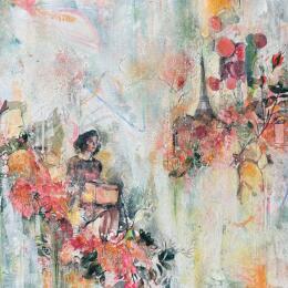 Gemälde Retour aux sources von Bergeron Marie-Josée | Gemälde Abstrakt Acryl, Collage, Papier, Pastell, Posca