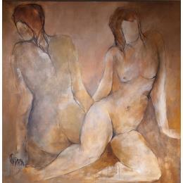 Painting Plaisirs Partgés 2 by Chaperon Martine | Painting Figurative Acrylic Nude