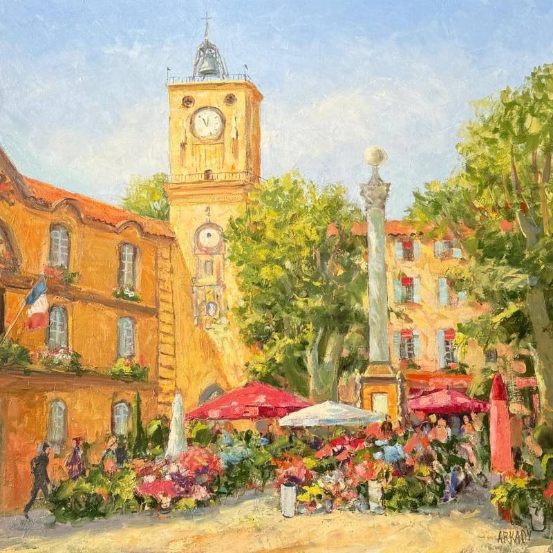 Peinture Place de la mairie par Arkady | Tableau Figuratif Huile