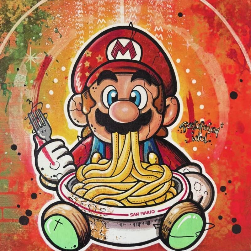 Peinture San Mario par Rocky Chaplin | Tableau Pop-art Icones Pop Acrylique