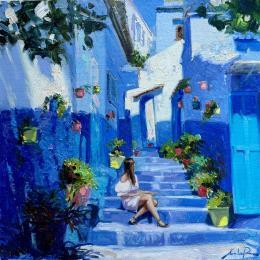 Peinture In the Heart of Blue  par Xanlar | Tableau Impressionnisme Huile Architecture, Nature, Urbain