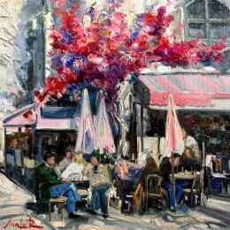 Peinture Café Conversations in Paris  par Xanlar | Tableau Impressionnisme Huile Scènes de vie, Société, Urbain