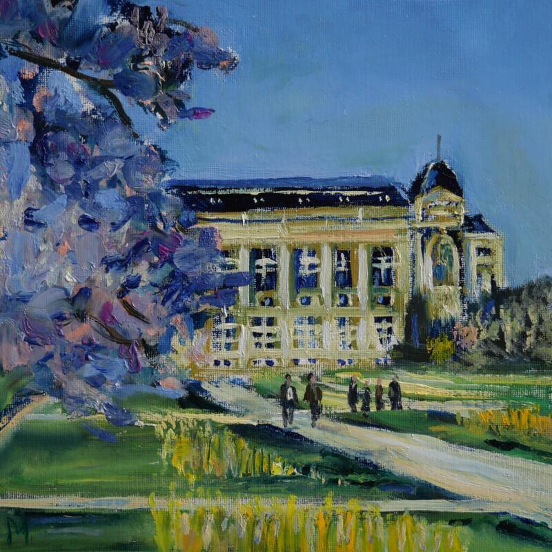 Peinture Jardin des plantes par Manière Anisa  | Tableau Figuratif Architecture Huile