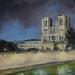 Peinture Notre-Dame éclairée par Manière Anisa  | Tableau Figuratif Architecture Huile