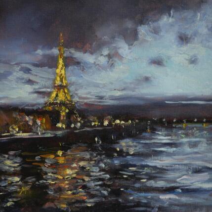 Peinture La tour Eiffel éclairée par Manière Anisa  | Tableau Figuratif Huile Urbain