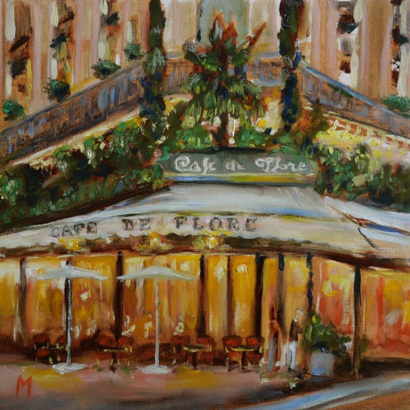 Peinture Le café de Flore par Manière Anisa  | Tableau Figuratif Urbain Huile
