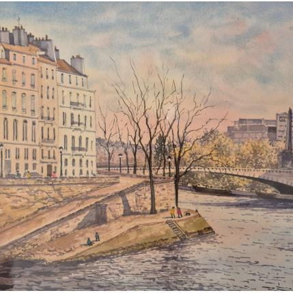 Peinture Paris le Pont de la Tournelle par Decoudun Jean charles | Tableau Figuratif Aquarelle Urbain