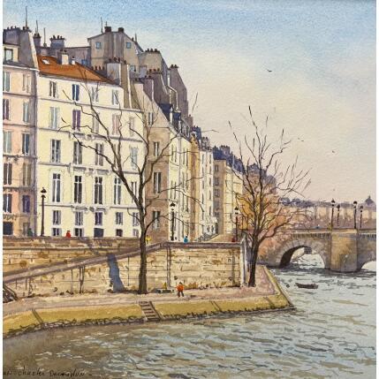 Peinture Paris l'Île St Louis par Decoudun Jean charles | Tableau Figuratif Aquarelle Urbain